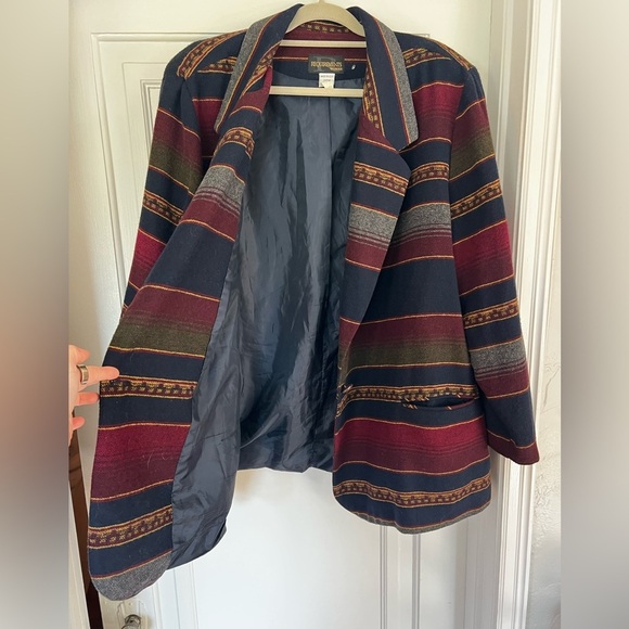 Vintage 80s Oversized Boho Blazer 24W – Southwestern Stripe Indie Jacket - Picture 7 of 10